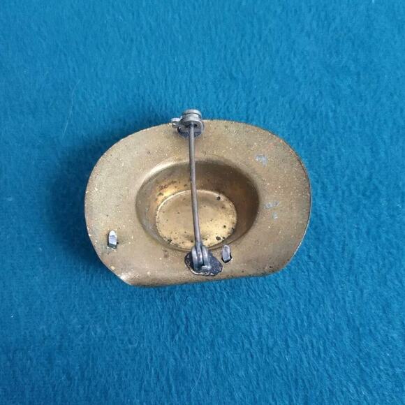 Vintage Fedora with Feather Gold Silver Tone Metal Pin Western Cowboy Hat - Picture 2 of 3